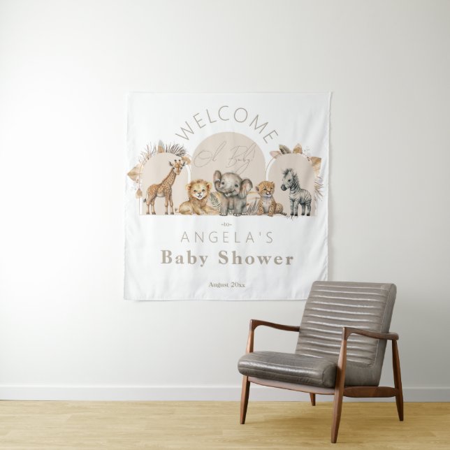 Tapiz Oh Baby Safari Animals Bienvenida del Boho Baby Sh (In situ)