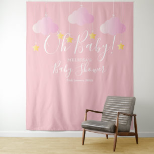Tapiz Oh Baby Shower Hermoso Fondo Rosa para Fotomatón