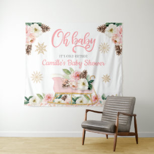 Tapiz Oh Baby Winter Pink Floral Baby Shower Backdrop