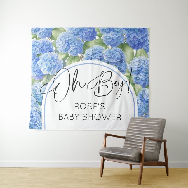 Tapiz Oh Boy Hydrangea Blue Flowers Baby Shower (In situ (horizontal))