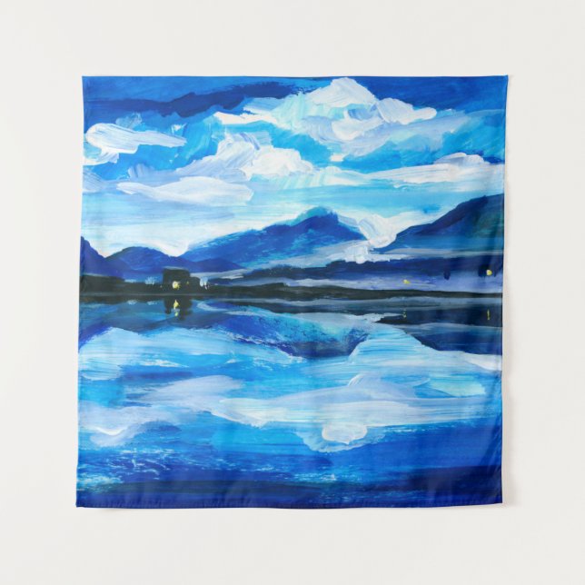 Tapiz  Oil Painting of the twilight on mountain lake. Al (Anverso)