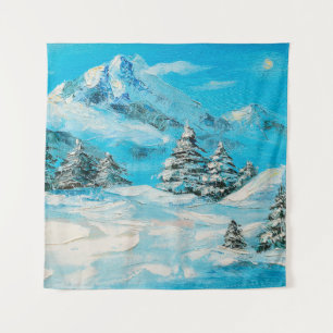 Tapiz oil painting, winter mountain landscape with spru