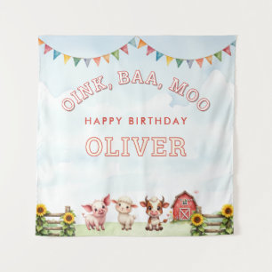 Tapiz Oink Baa Moo Cute Farm Animales Felices Cumpleaños