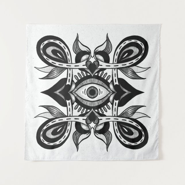 Tapiz Ojo Ornamental - Extraño Estilo Tatuaje Botánico (Anverso)
