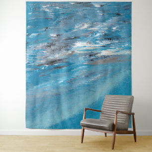 Tapiz Olas de océano abstractas en pinceladas azules y g