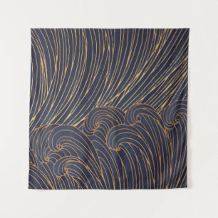 Tapiz Olas minimalistas, arte de la línea de montaña.
