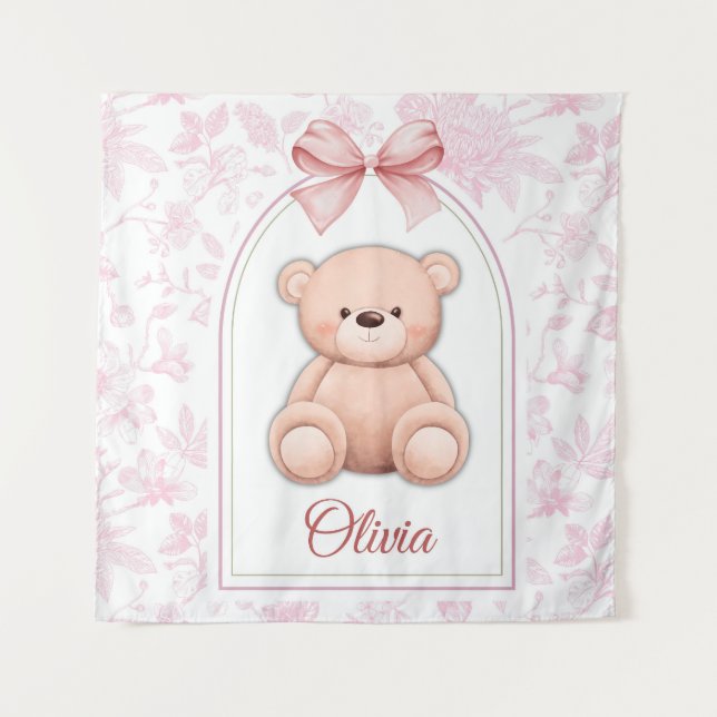 Tapiz Olivia | Diseño de guardería de oso de peluche ros (Anverso)