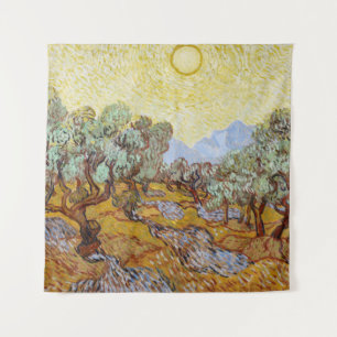 Tapiz Olivos con cielo amarillo y sol