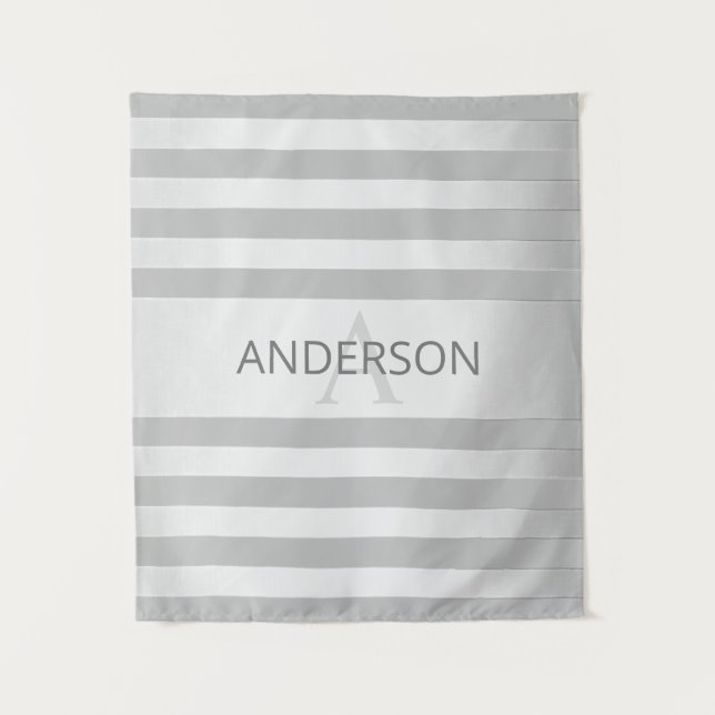 Tapiz Ombre de rayas plateado falso contemporáneo y gris (Anverso)