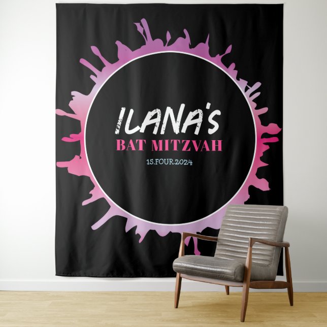 Tapiz Ombre Splatter Bat Bar Mitzvah Photo Op Backdrop (In situ)