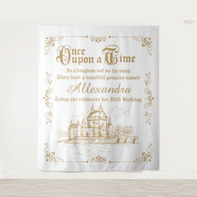 Tapiz Once upon a Time royal backdrop gold and white (Anverso)