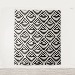 Tapiz Onda Japonesa Seigaiha Blanco Negro Y Crema