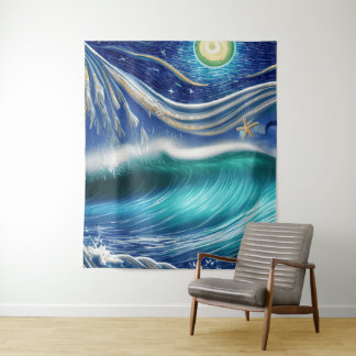 Tapiz Ondas azules brillantes de la luna