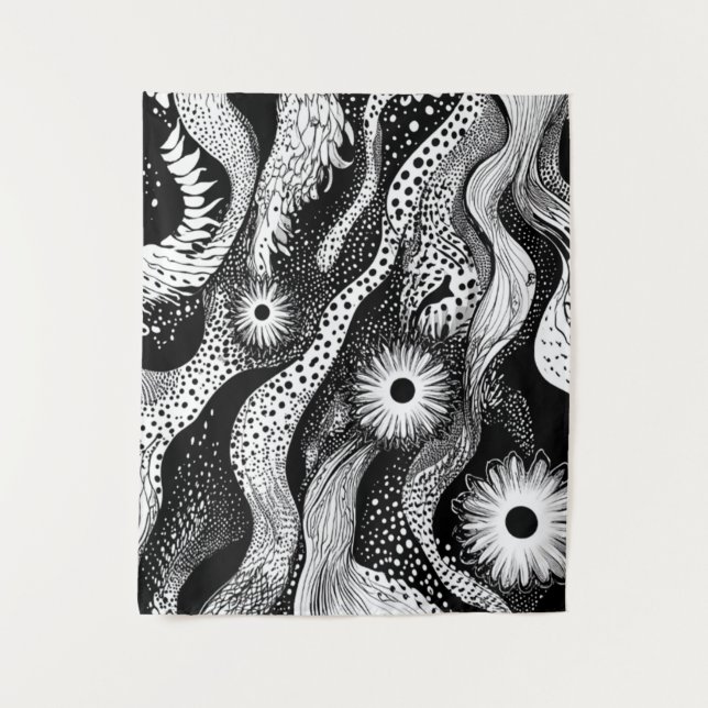 Tapiz Ondas Dotadas De Color Negro Y Blanco (Anverso)