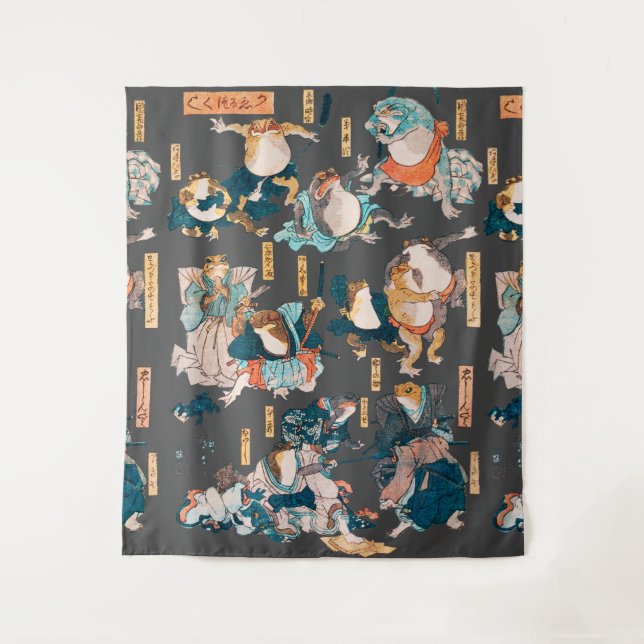 Tapiz Ondulaciones ukiyo-e de rana japonesa (Anverso)