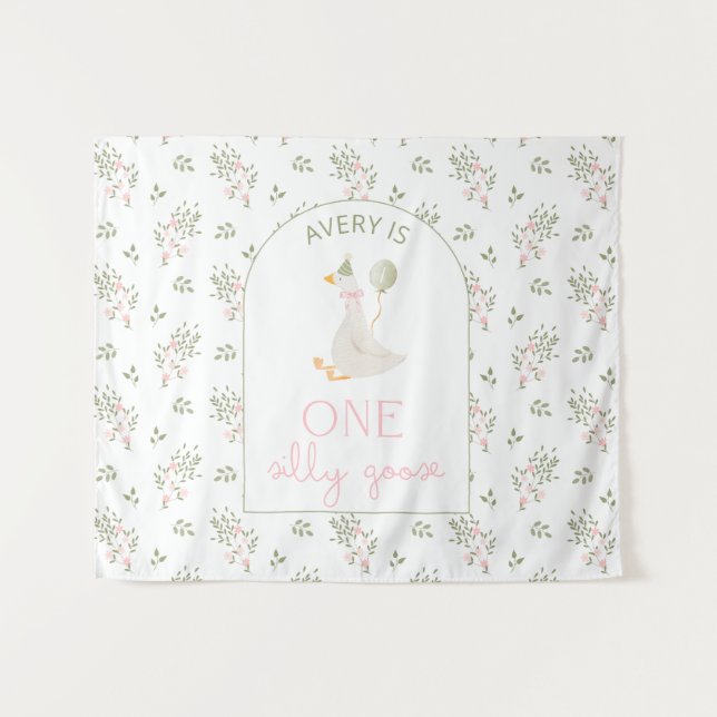 Tapiz One Silly Goose Birthday Personalized Banner 1st  (Anverso (horizontal))