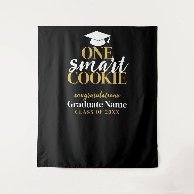 Tapiz One Smart Cookie - Graduación moderna de oro negro (Anverso)