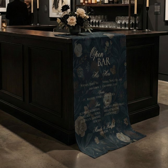 Tapiz Open Bar and Signature Drink Black Floral Wedding  (Give your open bar and added touch of elegance with this Open Bar Tapestry!)