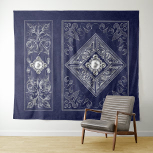 Tapiz Opulencia Ornamentada Florecimiento Joyado Azul