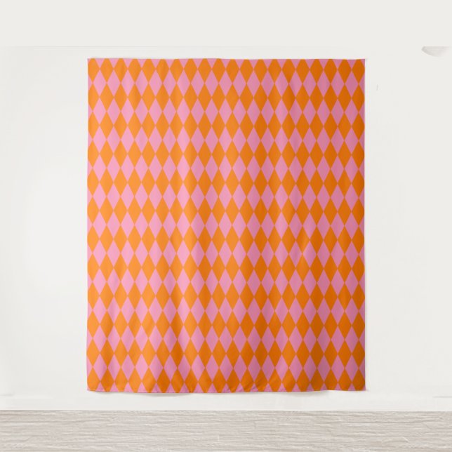 Tapiz Orange and Pink Harlequin Checkered Design  (Anverso)