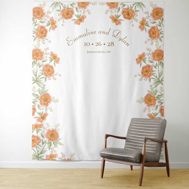 Tapiz Orange Rose Wedding Photo Backdrop (In situ)
