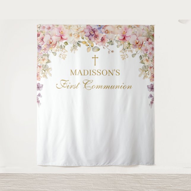 Tapiz Orchid Floral First Communion Backdrop (Anverso)