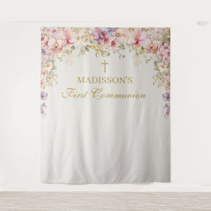 Tapiz Orchid Floral marfil First Communion Backdrop