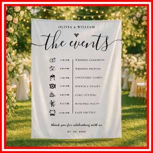 Tapiz Orden de Eventos Elegante Bienvenida Fondo de Boda
