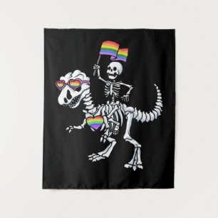 Tapiz Orgullo Gay de Halloween LGBT Rex Dinosaur Skeleto
