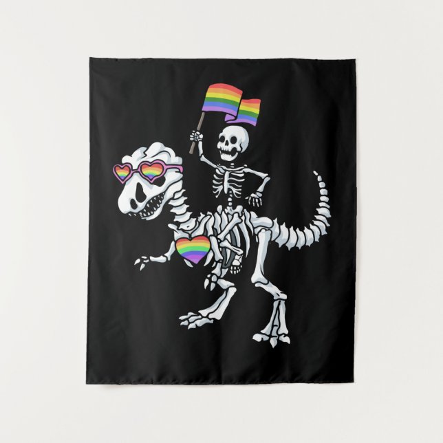 Tapiz Orgullo Gay de Halloween LGBT Rex Dinosaur Skeleto (Anverso)