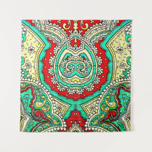 Tapiz Ornamento arabesco neón: estilo años 80.