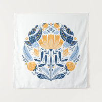 Ornamento de arte popular con aves, rosas y flowe