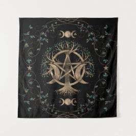 Tapiz Ornamento de la luna Pentagrama del árbol de la vi