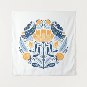 Tapiz Ornamento floral de arte folclórico escandinavo