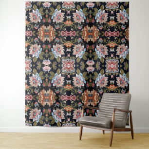 Tapiz Ornamento floral multicolor de estilo retro