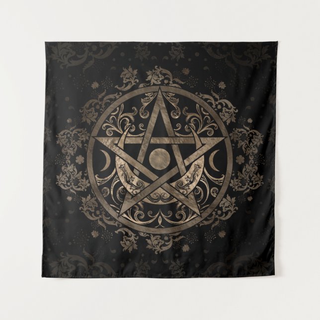 Tapiz Ornamento pentagram - Oro y negro (Anverso)
