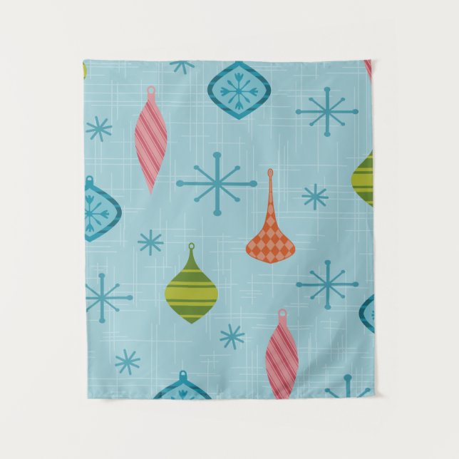 Tapiz Ornamentos navideños modernos de mediados de siglo (Anverso)