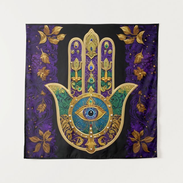 Tapiz Ornate Gold Third Eye Hamsa (Anverso)