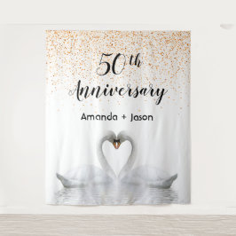 Tapiz Oro 50 años cisnes blancos enamorados