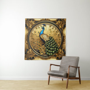 Tapiz Oro de pavo real y marco ornamental negro
