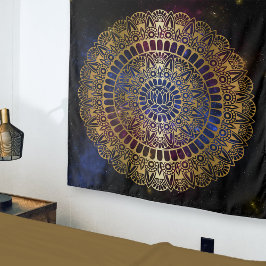 Tapiz Oro elegante en nebulosa oscura Lotus Henna Mandal
