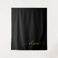 Oro Negro Nombre Monograma Moderno Script Femenino