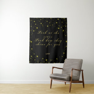 Tapiz Oro personalizado y estrellas brillantes en negro