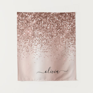 Tapiz Oro Rosa - Glitter Rosa Metal Monograma Nombre
