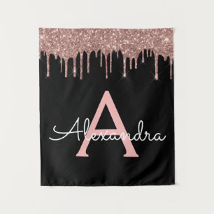 Tapiz Oro Rosa - Rosa Clásico Negro Brillo Monograma Nom