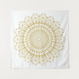 Tapiz Oro sobre patrón de mandal ornamental blanco