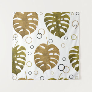 Tapiz Oro tropical: acuarela de hoja de monstera