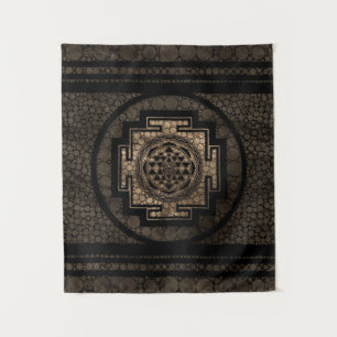 Tapiz Oro y negro del arte del punto de Sri Yantra/de