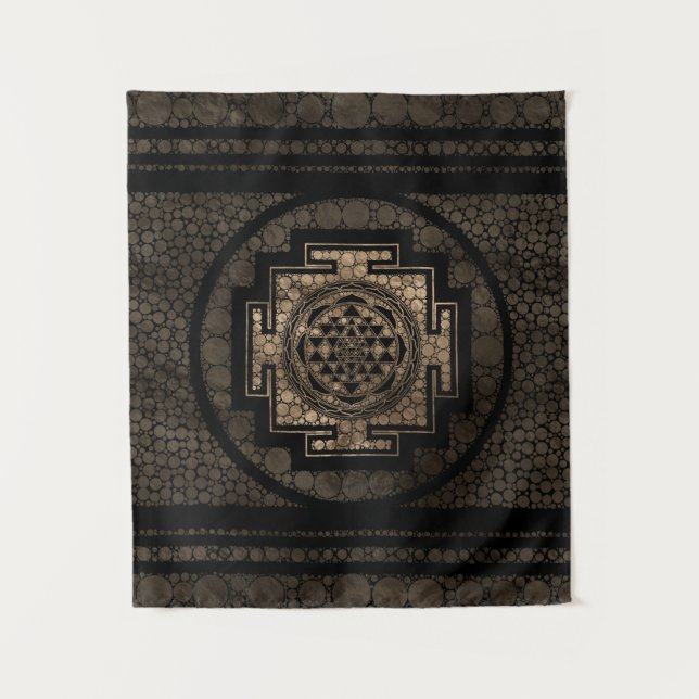 Tapiz Oro y negro del arte del punto de Sri Yantra/de (Anverso)