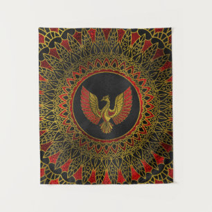 Tapiz Oro y símbolo adornado rojo del pájaro de Phoenix